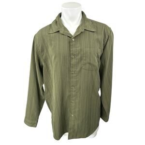 Denver Hayes Men's Green Striped Long Sleeve Pocket Button Down Shirt Top Sz XL